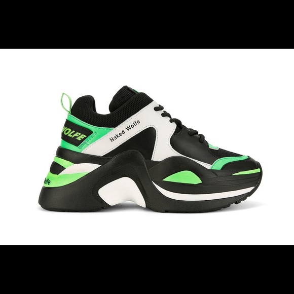 neon green and black shoes